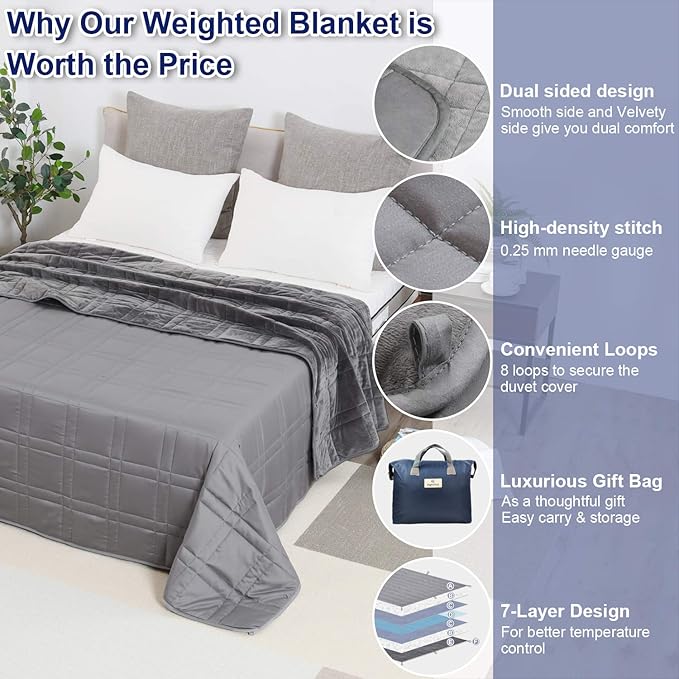 OMYSTYLE Warming & Cooling Weighted Blanket for Adult (25lb, 60 X 80 Inches) - Reversible Tencel/Short Plush Twin Size Weighted Blanket, Bonus Carry Bag Included