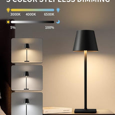 KDG Cordless Table Lamp, Portable LED Desk Lamp, 5000mAh Battery Operated, 3 Color Stepless Dimming Up, for Restaurant/Bedroom/Bars/Outdoor Party/Camping/Coffee Shop Atmosphere Night Light(Black)
