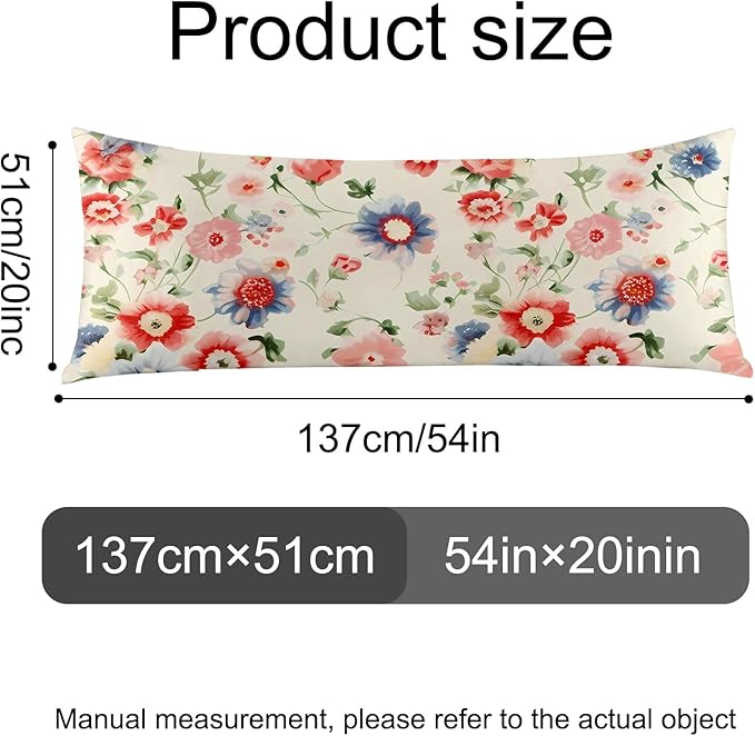 Microfiber Body Pillow Cover with Hidden Zipper,Comfortable Fabric,Floral Print Pattern Body Pillow Case,Lightweight and Breathable,The Size is 20 "X 54"(Flower-14)