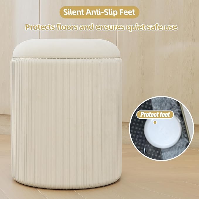 Twira Round Ottoman with Storage Set of 2, Velvet Nesting Ottoman for Living Room,Bedroom,Dorm,RV, Flip-up Lid Coffee Table, Upholstered Makeup Vanity Stool,Multifunctional Foot Rest 330lbs Load Beige