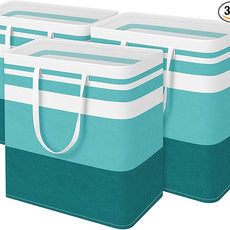 BlissTotes 3-Pack Laundry Basket, Freestanding＆Waterproof Laundry Hamper, Collapsible Tall Clothes Hamper with Easy Carry Handles for Clothes, Towels in the Family and Dorm,Gradient Green,125L