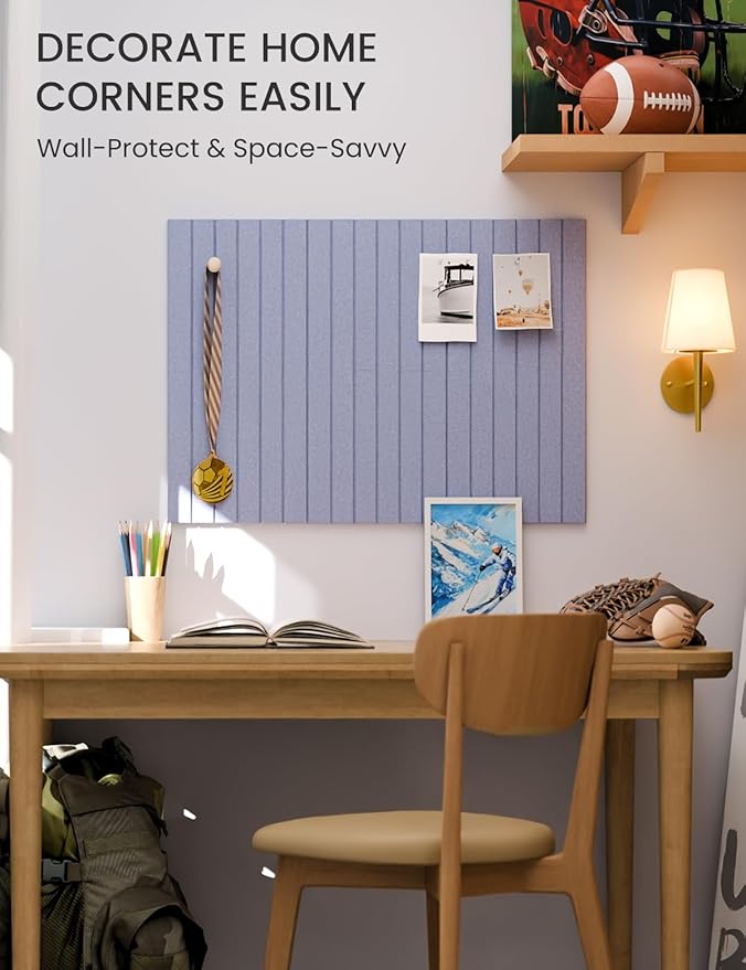 Felt Bulletin Board Tiles -28"x18" with 40 Adhesive Tabs, Cork Board Alternative for Office Decor, Push Pin Board Wall Organizer 6-Pack (Soft Periwinkle)