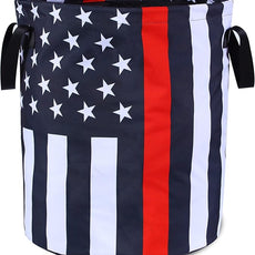 American Flag Thin Red Line Laundry Basket Foldable Oxford Cloth Funny Tote Bag Laundry Hamper Clothes Storage Bucket Organizer For Bathroom/Laundry Storage /Bedroom17.7x13.7 Inch