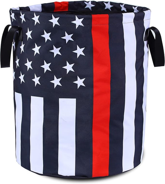 American Flag Thin Red Line Laundry Basket Foldable Oxford Cloth Funny Tote Bag Laundry Hamper Clothes Storage Bucket Organizer For Bathroom/Laundry Storage /Bedroom17.7x13.7 Inch