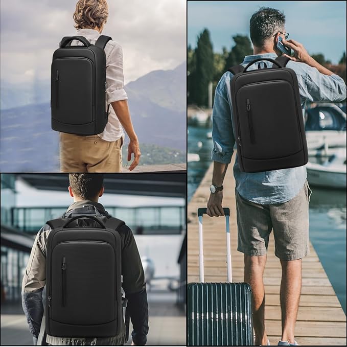 Slim Business Laptop Backpack for Men 15.6 Inch Computer Lightweight Anti-Impact Protection Travel Backpacks Water Resistant Laptop Bag for Work Office College-Black