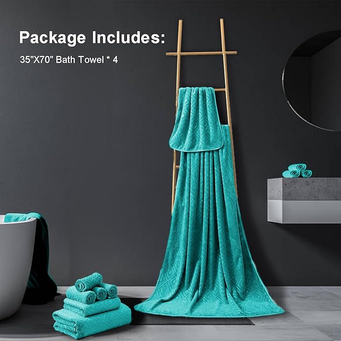 Ferdilan 4 Pack Large Bath Towels Set 35"x70" Oversized Bath Sheet Chair Towels, 600 GSM Ultra Soft & Absorbent Towels for Bathroom, Quick Dry Towel for Gym Hotel Camp Pool Green Blue