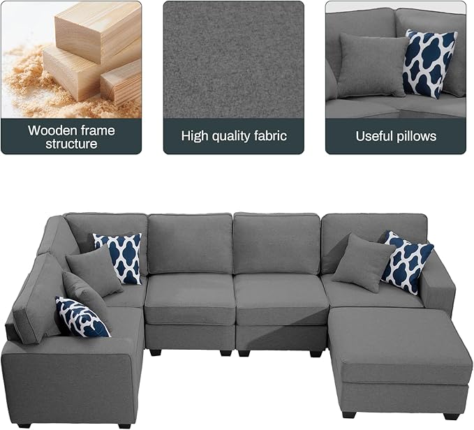 Legend Vansen Modular Sectional Sofa U Shaped Couch with Ottoman Modern Reversible Corner Sectional Couch for Living Room (Dark Grey, U Shaped Sofa-1)