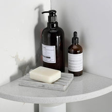 Koville Natural Marble Corner Shower Shelf for Bathroom, 10'' Polished Marble Corner Shelves, Wall Mounted Stone Corner Shower Caddy, No Drilling Adhesive Shelf - White Cliff (No Glue Included)