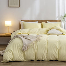 BESTOUCH Duvet Cover Set 100% Washed Cotton Linen Feel Super Soft Comfortable Chic Lightweight 3 PCs Home Bedding Set Solid Light Yellow Cal King