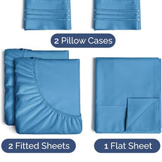 Split King Size 5 Piece Sheet Set - Comfy Breathable & Cooling Bed Sheets Set - Hotel Luxury Bedding for Women, Men, Kids, Teens, Boys & Girls - Deep Pockets and Wrinkle Free - Oeko-Tex - Denim Blue