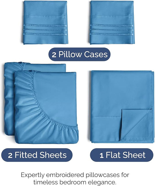 Split King Size 5 Piece Sheet Set - Comfy Breathable & Cooling Bed Sheets Set - Hotel Luxury Bedding for Women, Men, Kids, Teens, Boys & Girls - Deep Pockets and Wrinkle Free - Oeko-Tex - Denim Blue