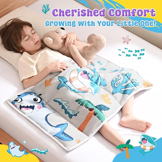 anfie Weighted Lap Pad 2 Pounds, Weighted Blanket Kids(20"*30") Cooling Blanket for Sleeping,Weighted Throw Blanket for Travel Indoor Outdoor(White Shark)