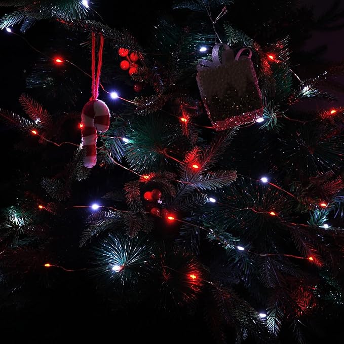 66Ft 200 LED Christmas Fairy Lights Plug in, Red and White Waterproof String Lights for Outdoor & Indoor 8 Modes with Timer Bedroom Decor, Twinkle Lights for Bedroom Party Tree Christmas Decorations