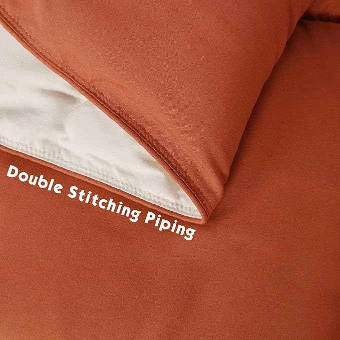 HIG 3pc Burnt Orange Twin/Twin XL Comforter Set - All Season Reversible Down Alternative Comforter with Sham - Quilted Duvet Insert with Corner Tabs - Box Stitched - Breathable, Soft, Fluffy