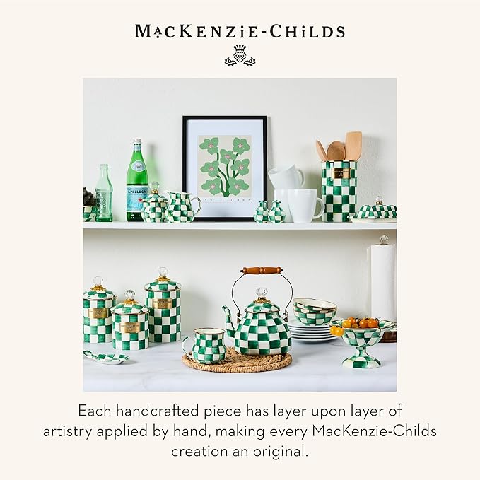 MACKENZIE-CHILDS Enamel Utensil Holder, Kitchen Utensil Holder for Countertop, Green-and-White Emerald Check