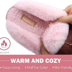 KuaiLu Womens Fluff Dual Memory Foam Slippers Ladies Cozy Arch Support Warm Scuff Slippers Slip on Comfy Winter House Shoes with Non-Slip Indoor Outdoor Hard Sole
