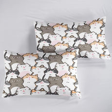 CVHOUSE Cat Bedding,Cartoon Cat Comforter King,Animals Print Comforter Set for Kids,Kawaii Quilt Set with 1 Comforter and 2 Pillow Cases