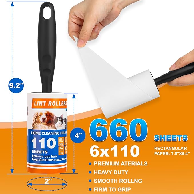 Lint Roller, 660 Sheets with 3 Handles, Pet Hair Remover for Laundry and Clothes, Extra Sticky Lint Rollers for Pet Hair, Dog & Cat Hair Removal Tool, Reusable Lint Brush for Furniture, Car, Wardrobe