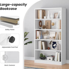Farini 60 Inch Tall Bookcase,5 Shelf Bookshelves,Adjustable Bookshelf for Home Office,White