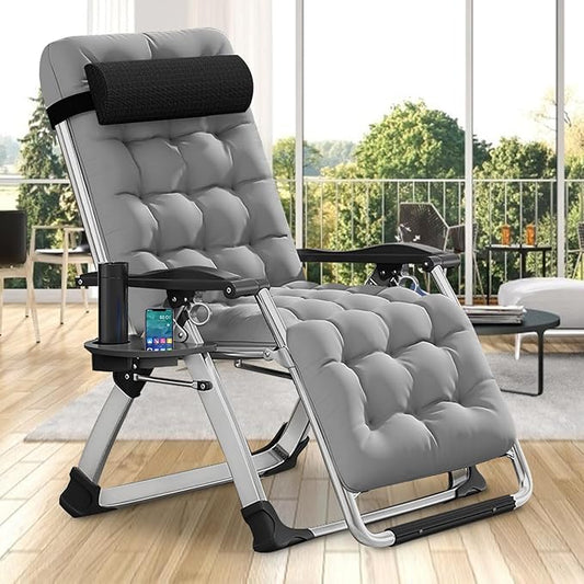 DoCred Comfy Chair, Folding Chair Recliner Chair for Bedroom and Living Room, Folding Reclining Patio Chairs Lounge Chair with Removable Cushion for Indoor Outdoor