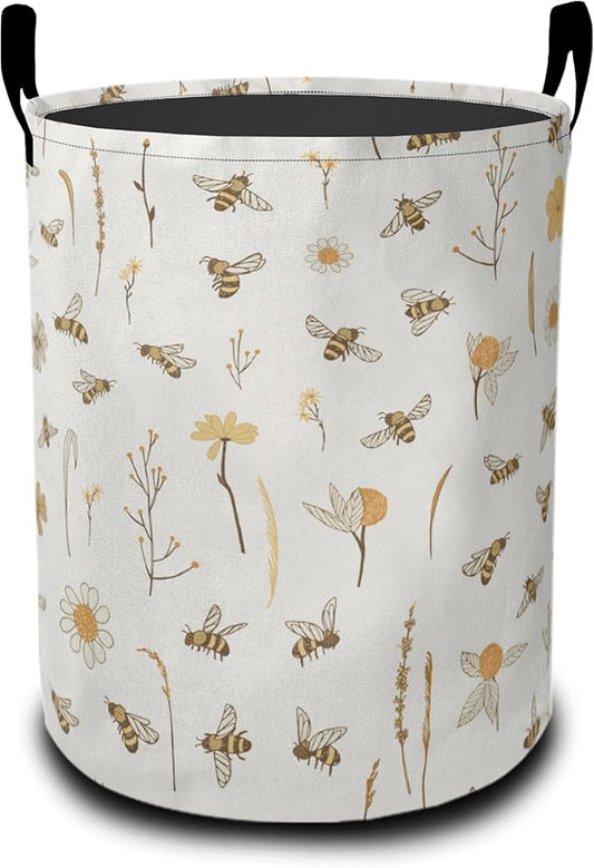 Laundry Basket-Bees Boho Florals Foldable Waterproof Oxford Cloth Funny Tote Bag Laundry Hamper Clothes Storage Bucket Organizer For Bathroom/Laundry Storage/Bedroom Storage Basket