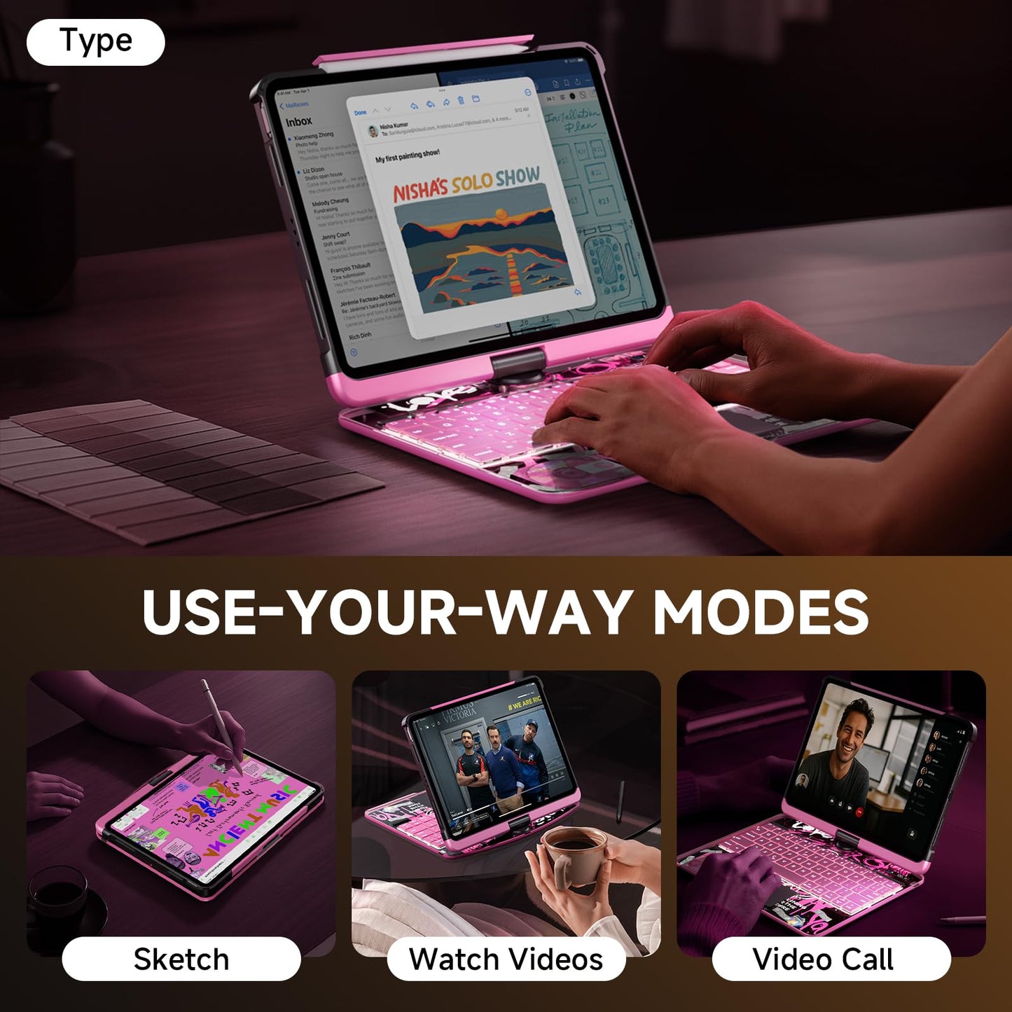 Transparent Keyboard Case for iPad 11” (10th & 11th Gen) – 360° Rotating, Backlit, Trackpad