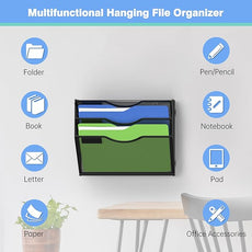 Kuntine.B Wall File Organizer (Black, 3 Tier & Hangers)