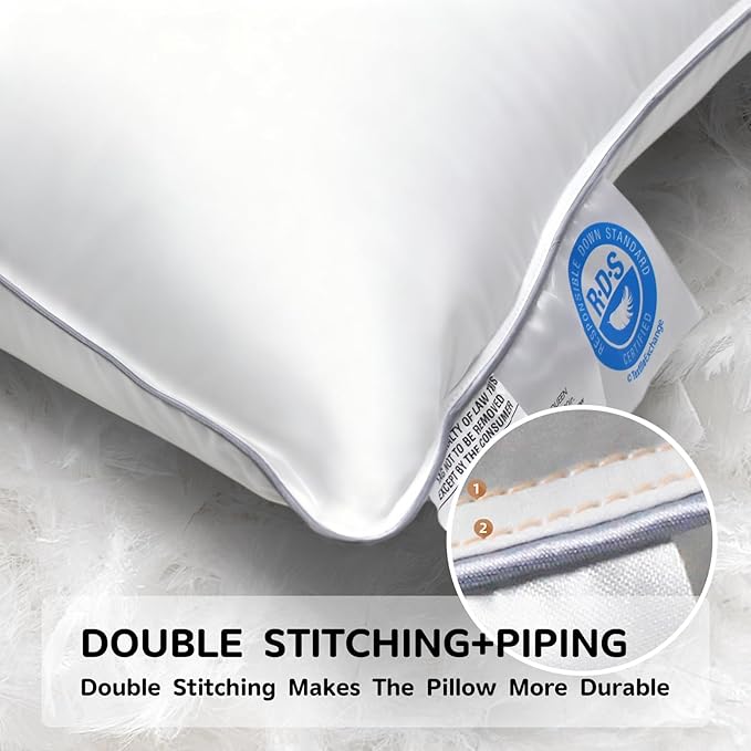 Canadian Goose Down Pillows Queen Size Set of 2,80% Goose Down and 20% Goose Feathers Goose Feathers,1650+ Fill Power White Down Pillow with 800 Thread Count Cotton Shell (White 20"x30" 2 Pack)