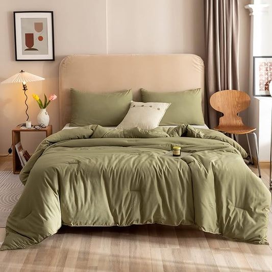 ROSGONIA California King Comforter Set Olive Green, 3pcs (1 Boho Olive Cal King Comforter & 2 Pillowcases), All Season Bedding Blanket Quilts