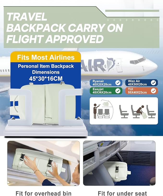 suwasp Vacuum Compression Backpack, 45L Expandable Travel Backpack with Electric Vacpack Pump, Travel Vacuum Bags with Shoe Compartment/17inch Laptop Compartment/USB Port, Mintgreen