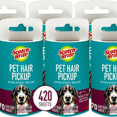 Scotch-Brite Pet Hair Pickup Extra Sticky Lint Roller, Designed for Removing Fur + Fluff on Couches, Clothes, Dog and Cat Beds, & More, 6 Pack, 420 Easy-Tear Adhesive Sheets Total