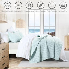 HORIMOTE HOME Quilt Twin Size Aqua Blue, Lightweight Quilt for Summer Ultra-Soft Microfiber Modern Style Quilted Clouds Pattern Bedspread Quit Set 2 Pieces (1 Quilt and 1 Pillow Sham)