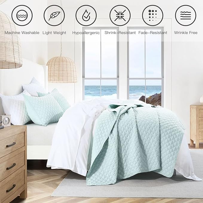 HORIMOTE HOME Quilt Twin Size Aqua Blue, Lightweight Quilt for Summer Ultra-Soft Microfiber Modern Style Quilted Clouds Pattern Bedspread Quit Set 2 Pieces (1 Quilt and 1 Pillow Sham)