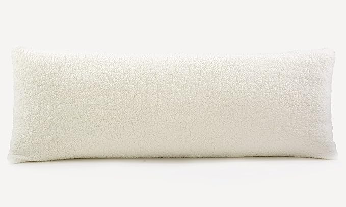 Reafort Ultra Soft Sherpa Body Pillow Cover/Case with Zipper Closure 21"x54" (21"x54" Body Pillow Cover, Cream)