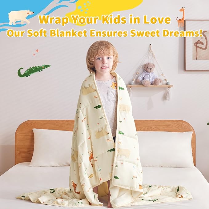 anfie Weighted Blanket Kids(36"x48" 3lbs) Weighted Blanket Cooling Blanket for Sleeping,Throw Size Breathable Blanket with Premium Glass Bead(Beige Animal)