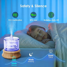 Glass Essential Oil Diffuser, 80ML Small Glass Reservoir Natural Wood Base Ultrasonic Cool Mist Aroma Diffusers with USB-Cord Auto-Off 7 Color Light for Home Office Bedroom