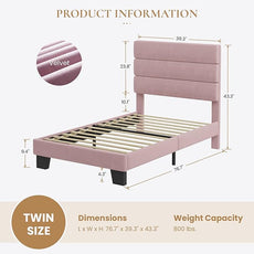 SHA CERLIN Twin Platform Bed Frame with Velvet Upholstered Headboard, Mattress Foundation with Strong Wooden Slats Support, No Box Spring Needed, Pink