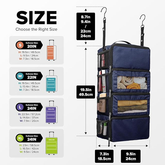 Suitcase Organizer, Travel Luggage Organizer Hanging Shelves Packing Cube Closet/Collapsible Portable Travel Organizer for Carry-on