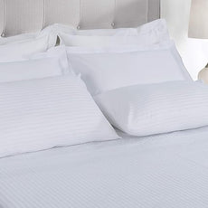 Threadmill 100% Cotton Sheets for King Size Bed - 600 Thread Count King Bed Sheets Set with 16” Deep Pocket - Damask Stripe Sateen Weave 4-Piece Bedding Set with Cooling Effect, White