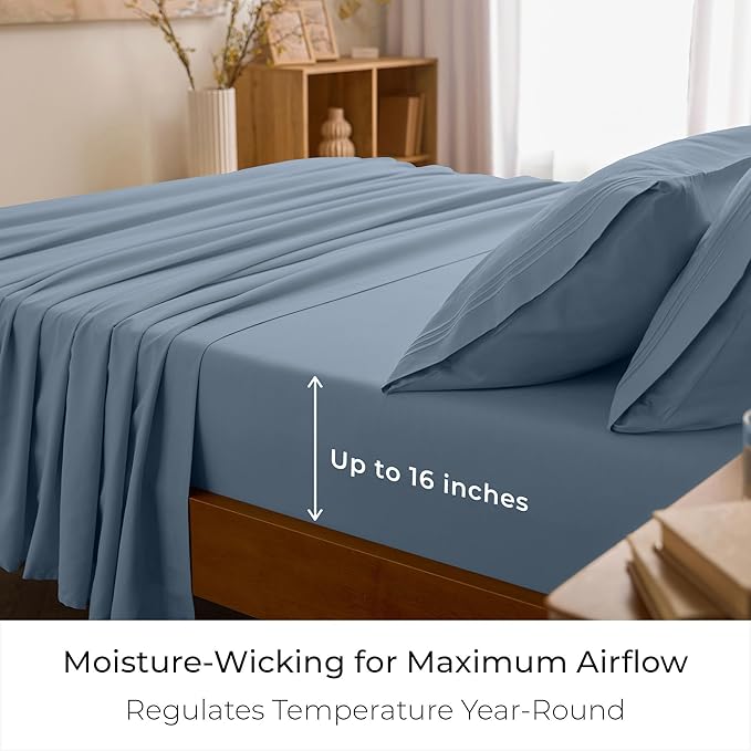 Mellanni Queen Sheet Set - 6-Piece Iconic Collection Bedding, (Including 4 Pillowcases), 16-Inch Deep Pocket, Easy Care, Extra Soft, Cooling Sheets, Brushed Microfiber - Blue Hydrangea