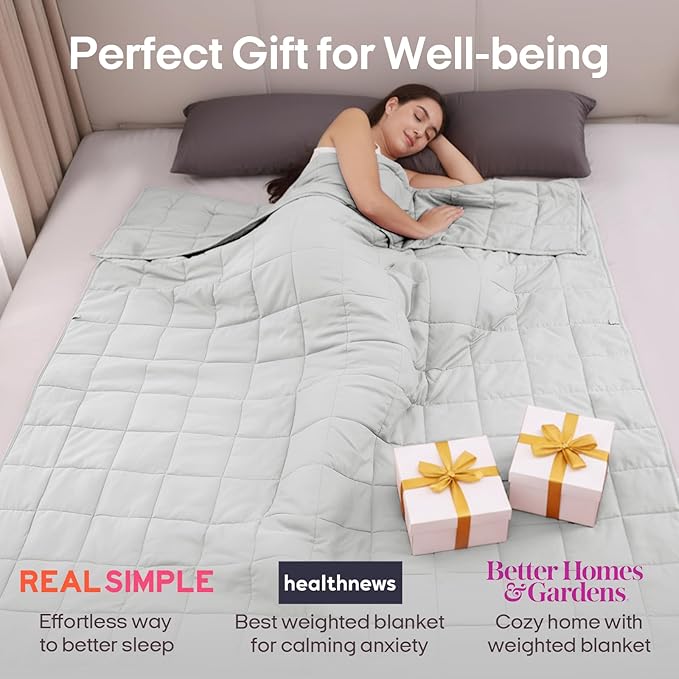 ZonLi Weighted Blanket for Adults (100% Cotton, 60"x80", 20lbs, Queen Size Light Grey) High Breathability Heavy Blanket, Soft Material with Premium Glass Beads, All-Season, Easy Care