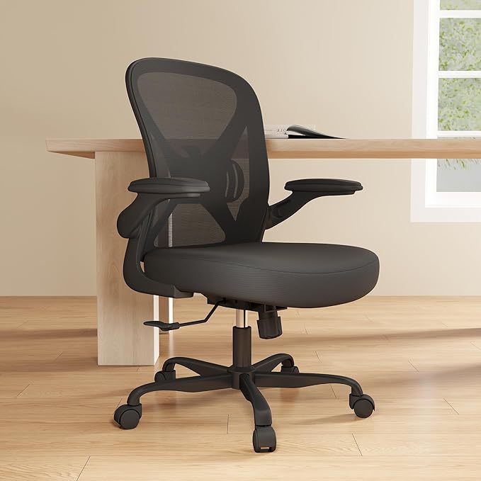 ZZH Ergonomic Office Chair Set of 4 with Adjustable Lumbar Support, Mesh Home Office Desk Chair with Wheels and Flip-up Arms, Black