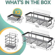Veken Adhesive Shower Caddy 5-Pack,Heavy Weight Bearing,Large Wall Mounted Shower Shelves Rack,Organizer Storage Accessories with Soap Dish&Toothbrush Holder,Ideal for Bathroom,Home&Kitchen,Light Grey