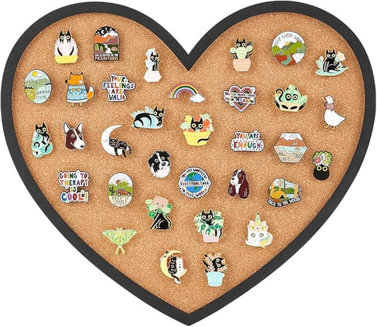 BENECREAT Pin Board Heart Cork Board Bulletin Display Board, 0.6inch Thick Wall Mounted Cork Board for Brooch Pin Storage, Office Home Festival Valentine's Decor, 11.8x10.2inch
