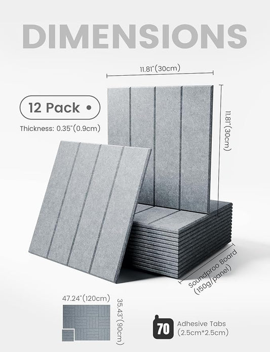Large Felt Bulletin Board 48" x 36" Cork Board Alternative-12 Pack with 70 Safe Removable Adhesive Tabs, Cork Boards for Walls Cork Board for Home Office Classroom Pin Board-Blue Gray