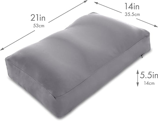 PILLOWY Premium Microbead Bed Pillow, Medium Extra Fluffy But Supportive - Ultra Comfortable Sleep with Silk Like Anti Aging Cover 85% Spandex/ 15% Nylon Breathable, Cooling Dark Grey
