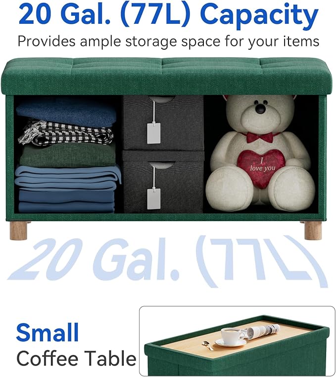 BRIAN & DANY 30 Inches Folding Storage Ottoman Bench, Ottoman with Storage Bench for Bedroom, Living Room, Entryway, Foot Rest with Legs, Dark Green