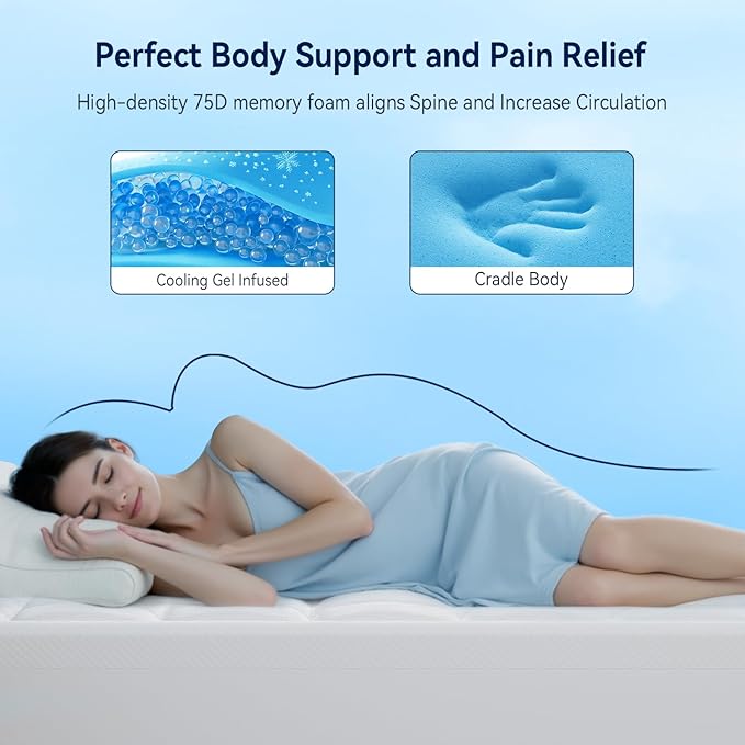 ELEMUSE 3 Inch Cooling Memory Foam Mattress Topper Cal King, 2 Inch Pressure-Relief Memory Foam and 1 Inch Thick Soft Viscose Made from Bamboo Pillow Top for Hot Sleepers, Removable & Washable Cover