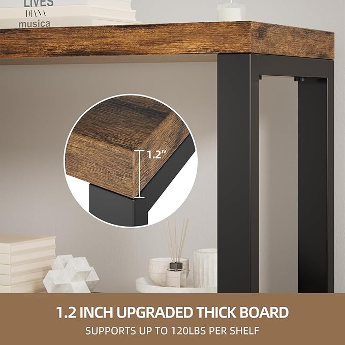 4-Tier 39.37" Wide Heavy Duty Bookshelf, Industrial Wood and Metal Bookshelf, Vintage Bookcase with Lock Wall Design, Living Room Shelf, Rustic Brown