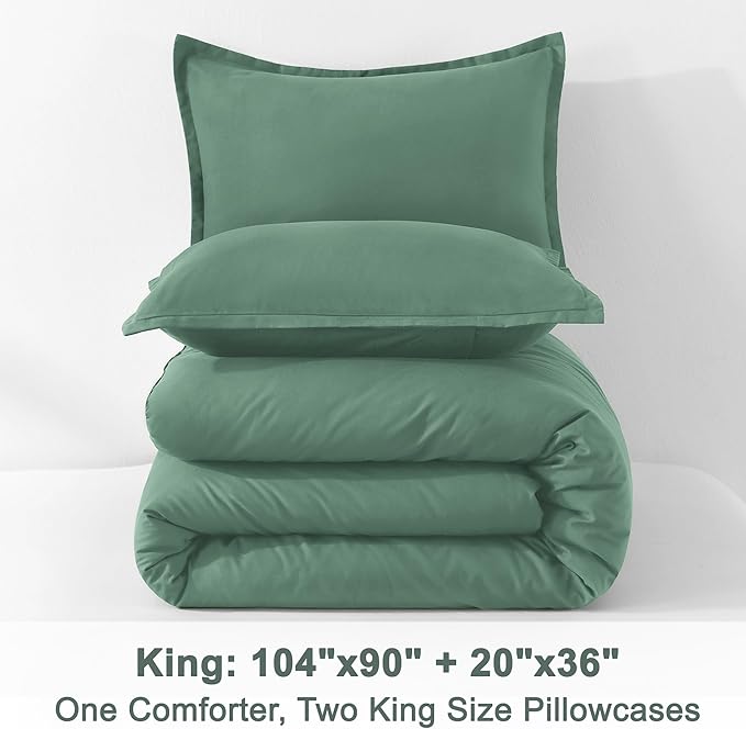 Litanika Comforter Set, Lightweight Solid Bedding Comforter Set, Fluffy Down Alternative Bed Set, Haze Green, King